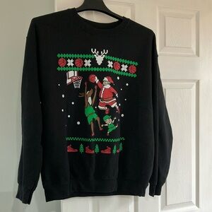 Black and Green Crewneck Sweater with Festive Design